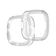 Per Fitbit Versa 4 / Sense 2 Cassa dell'orologio per PC con placcatura elettrolitica diamantata a doppia fila (trasparente)