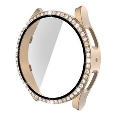 Per Samsung Galaxy Watch5 40 mm singola fila Diamond PC + cassa dell'orologio in vetro temperato (oro rosa)