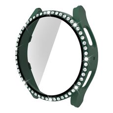 Per Samsung Galaxy Watch5 40mm Singola Fila Diamond PC + Cassa dell'orologio in vetro temperato (verde scuro)