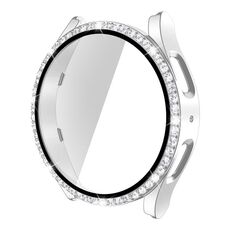 Per Samsung Galaxy Watch5 40mm Singola Fila Diamond PC + Cassa dell'orologio in vetro temperato (Argento)