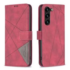 Custodia per telefono in pelle con struttura a rombo con fibbia magnetica per Samsung Galaxy S23 + 5G (rosso)