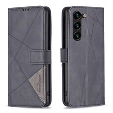 Per Samsung Galaxy S23 + 5G Custodia per telefono in pelle con fibbia magnetica con struttura a rombo (nero)