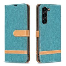 Per Samsung Galaxy S23 + 5G Color Block Denim Texture Custodia per telefono in pelle (verde)