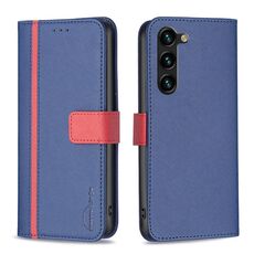 Per Samsung Galaxy S23 + 5G BF13 Custodia per telefono in pelle a trama incrociata abbinata a colori (blu)
