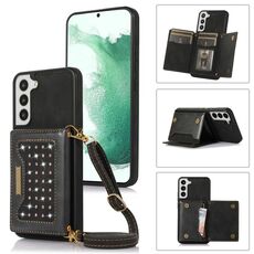 Per Samsung Galaxy S22+ custodia tripla in pelle RFID con cordino (nero)