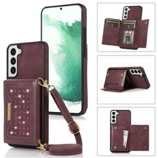 Per Samsung Galaxy S21 + Custodia per telefono in pelle RFID a tre pieghe con cordino (rosso)