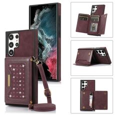 Per Samsung Galaxy S22 Custodia per telefono in pelle RFID ultra tripla con cordino (rosso)