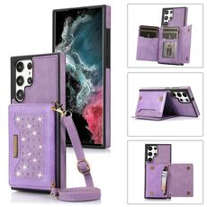 Per Samsung Galaxy S22 Custodia per telefono in pelle RFID ultra tripla con cordino (viola)
