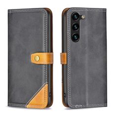 Per Samsung Galaxy S23 + 5G Custodia per telefono in pelle con doppio filo per cucire abbinata a colori (nero)