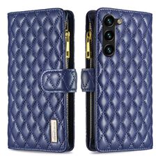 Per Samsung Galaxy S23 + 5G Diamond Lattice Zipper Portafoglio in pelle Flip Phone Case (blu)