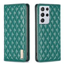 Per Samsung Galaxy S21 Ultra 5G Diamond Lattice Custodia magnetica in pelle per telefono (verde)