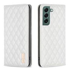 Per Samsung Galaxy S22 + 5G Diamond Lattice Custodia magnetica in pelle per telefono (bianco)