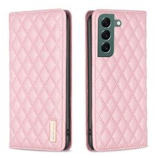 Per Samsung Galaxy S22 + 5G Diamond Lattice Custodia magnetica in pelle per telefono (rosa)