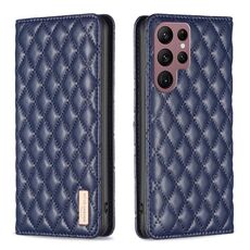 Per Samsung Galaxy S22 Ultra 5G Diamond Lattice Custodia magnetica in pelle per telefono (blu)