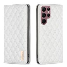 Per Samsung Galaxy S22 Ultra 5G Diamond Lattice Custodia magnetica in pelle per telefono (bianco)