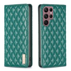 Per Samsung Galaxy S22 Ultra 5G Diamond Lattice Custodia magnetica in pelle per telefono (verde)