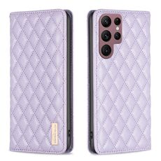 Per Samsung Galaxy S22 Ultra 5G Diamond Lattice Custodia magnetica in pelle per telefono (viola)