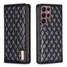 Per Samsung Galaxy S22 Ultra 5G Diamond Lattice Custodia magnetica in pelle per telefono (nero)