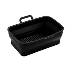 Teglia da forno per friggitrice ad aria in silicone pieghevole a doppio cestello rettangolare (nero)