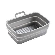 Teglia da forno per friggitrice ad aria in silicone pieghevole a doppio cestello rettangolare (grigio)