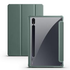 Per Samsung Galaxy Tab S7 + Custodia per tablet in pelle acrilica 3 pieghevoli (verde scuro)