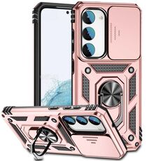 Per Samsung Galaxy S23 5G Custodia per telefono con supporto scorrevole Camshield (oro rosa)