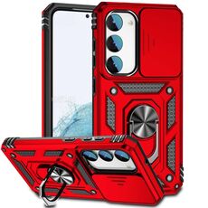 Per Samsung Galaxy S23 + 5G Custodia per telefono con supporto scorrevole Camshield (rosso)