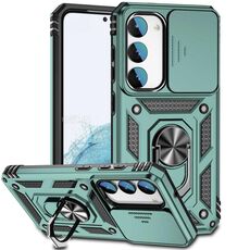 Per Samsung Galaxy S23 + 5G Custodia per telefono con supporto scorrevole Camshield (verde scuro)