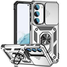 Per Samsung Galaxy S23 + 5G Custodia per telefono con supporto scorrevole Camshield (argento)