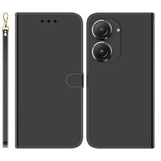 Per Asus Zenfone 9 Custodia per telefono in pelle con superficie a specchio imitata (nera)