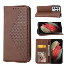 Per Samsung Galaxy S21 Ultra 5G Cubic Grid Calf Texture Chiusura magnetica Custodia per telefono in pelle (marrone)