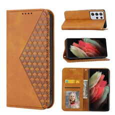 Per Samsung Galaxy S21 Ultra 5G Cubic Grid Calf Texture Chiusura magnetica Custodia per telefono in pelle (giallo)