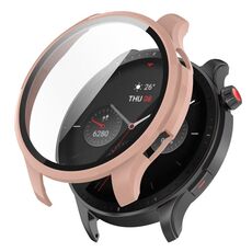 Per Amazfit GTR 4 / Amazfit GTR 4 Pro PC + Custodia protettiva integrata in vetro temperato (rosa)