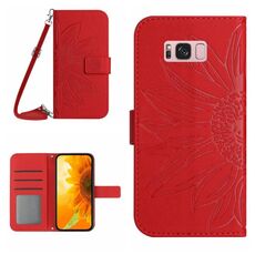 Per Samsung Galaxy S8 + Skin Feel Sun Flower Pattern Flip Custodia in pelle con cordino (rosso)