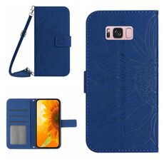Per Samsung Galaxy S8 + Skin Feel Sun Flower Pattern Flip Custodia in pelle con cordino (blu scuro)