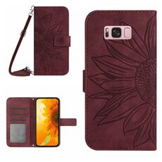 Per Samsung Galaxy S8 + Skin Feel Sun Flower Pattern Flip Custodia in pelle per telefono con cordino (rosso vino)
