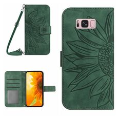 Per Samsung Galaxy S8 + Skin Feel Sun Flower Pattern Flip Custodia in pelle per telefono con cordino (verde)