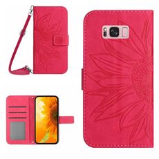 Per Samsung Galaxy S8 + Skin Feel Sun Flower Pattern Flip Custodia in pelle con cordino (rosa rossa)