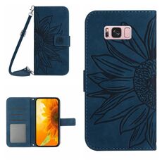 Per Samsung Galaxy S8 + Skin Feel Sun Flower Pattern Flip Custodia in pelle con cordino (blu inchiostro)