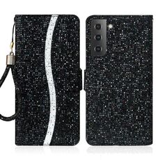 Per Samsung Galaxy S23 + 5G Custodia per telefono in pelle con polvere glitterata (nera)