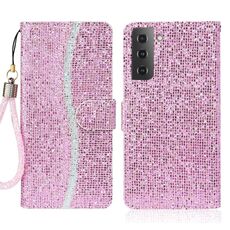 Per Samsung Galaxy S23 + 5G Custodia per telefono in pelle con polvere glitterata (rosa)