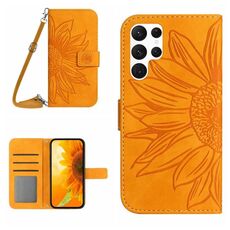 Per Samsung Galaxy S22 Ultra 5G Skin Feel Sun Flower Pattern Flip Custodia in pelle per telefono con cordino (giallo)