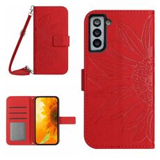 Per Samsung Galaxy S22 + 5G Skin Feel Sun Flower Pattern Flip Custodia in pelle per telefono con cordino (rosso)