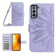 Per Samsung Galaxy S22 + 5G Skin Feel Sun Flower Pattern Flip Custodia in pelle per telefono con cordino (viola)