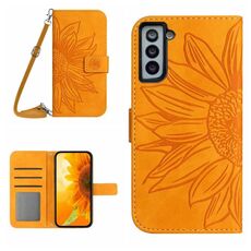 Per Samsung Galaxy S22 + 5G Skin Feel Sun Flower Pattern Flip Custodia in pelle per telefono con cordino (giallo)