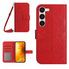 Per Samsung Galaxy S23 + 5G Skin Feel Sun Flower Pattern Flip Custodia in pelle per telefono con cordino (rosso)