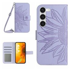 Per Samsung Galaxy S23 + 5G Skin Feel Sun Flower Pattern Flip Custodia in pelle per telefono con cordino (viola)