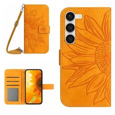 Per Samsung Galaxy S23 + 5G Skin Feel Sun Flower Pattern Flip Custodia in pelle per telefono con cordino (giallo)