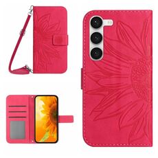 Per Samsung Galaxy S23 + 5G Skin Feel Sun Flower Pattern Flip Custodia in pelle per telefono con cordino (rosa rossa)