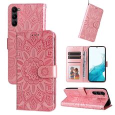 Per Samsung Galaxy S23 + 5G Custodia in pelle di girasole goffrata (rosa)